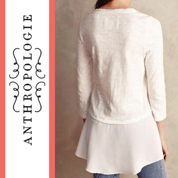 Meadow Rue for Anthropologie Melia Peplum Hem Tee Top White XL - Picture 2 of 8